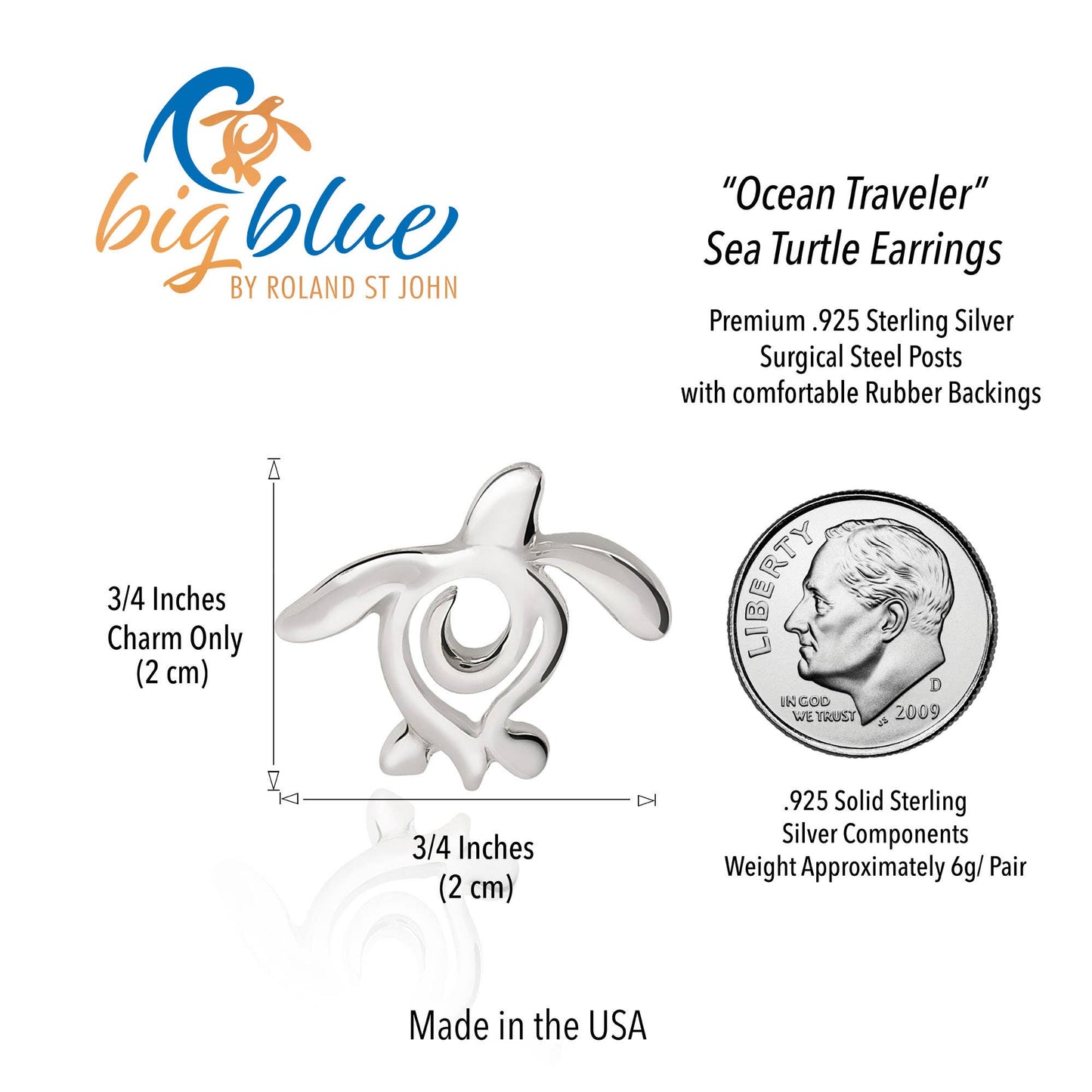 Big Blue by Roland St John - Roland St John's Ocean Traveler Turtle Stud Earrings