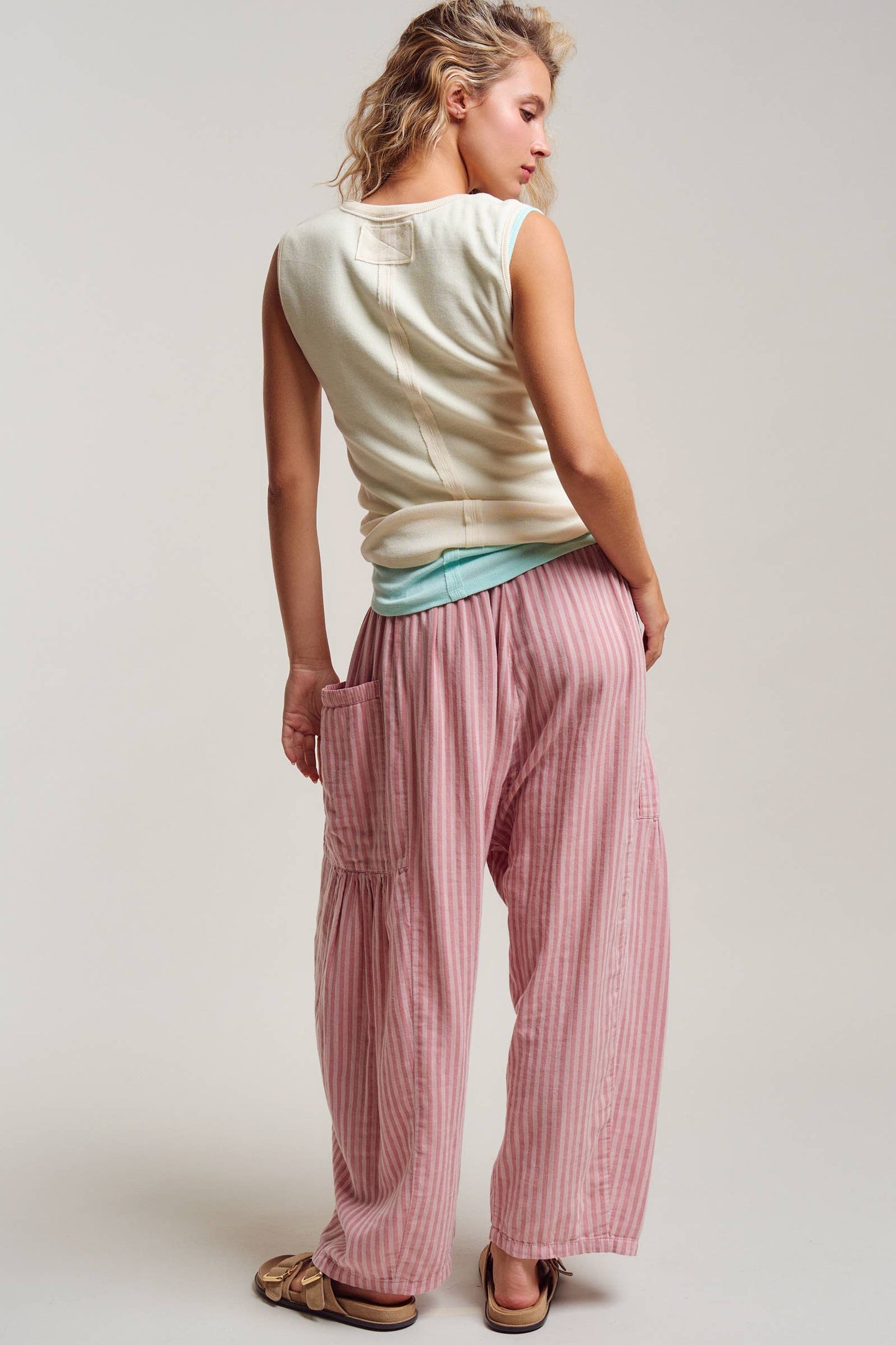 Urban Daizy - Striped Cotton Drawstring Harem Pants