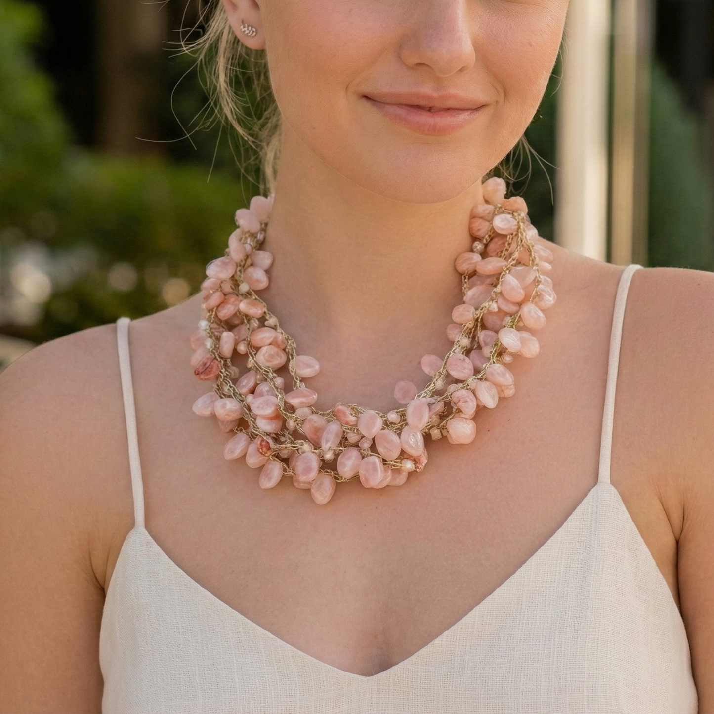 Bijoux Envie Statement Jewelry - Pink Beaded Collar Necklace | Coastal Statement Jewelry