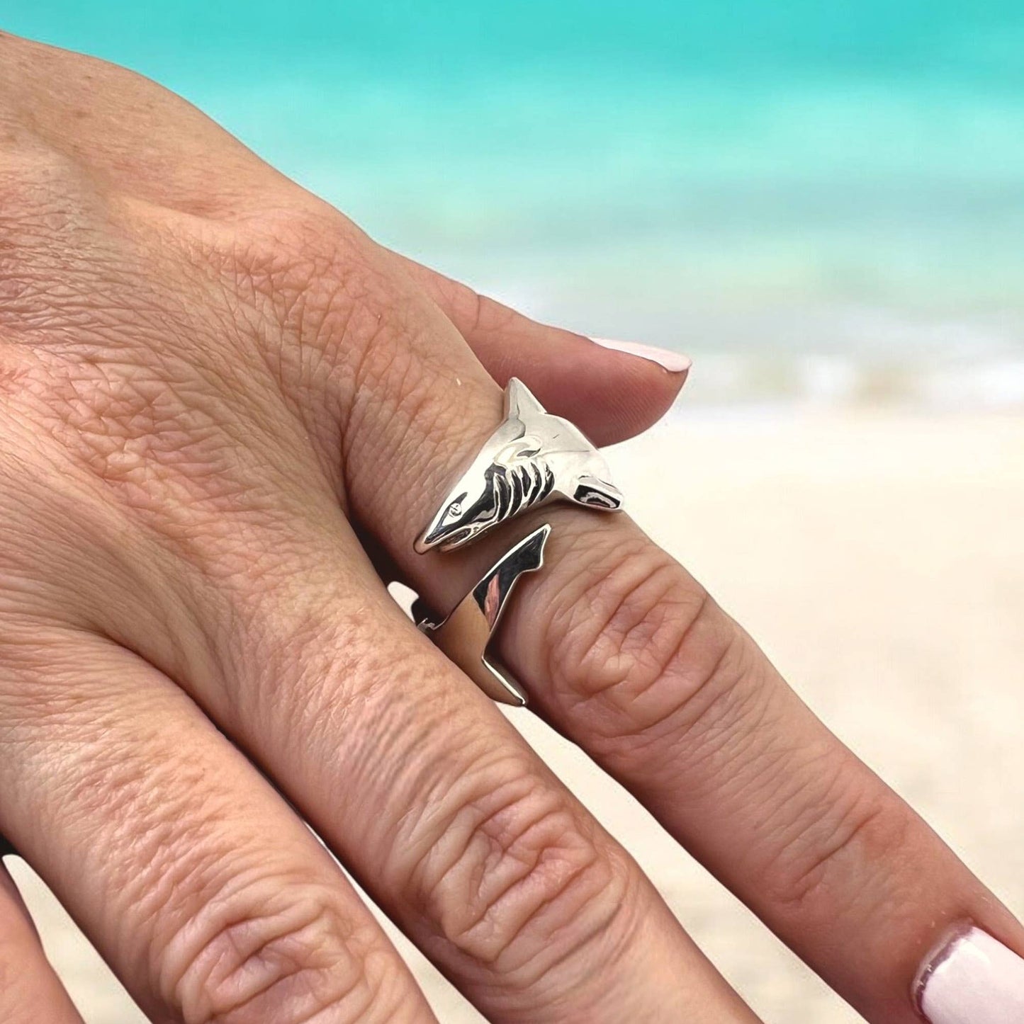 Big Blue by Roland St John - Shark Ring Sterling Silver Adjustable Shark Ring Sea Life Ring Scuba Diving Jewelry Gifts For Shark Lovers