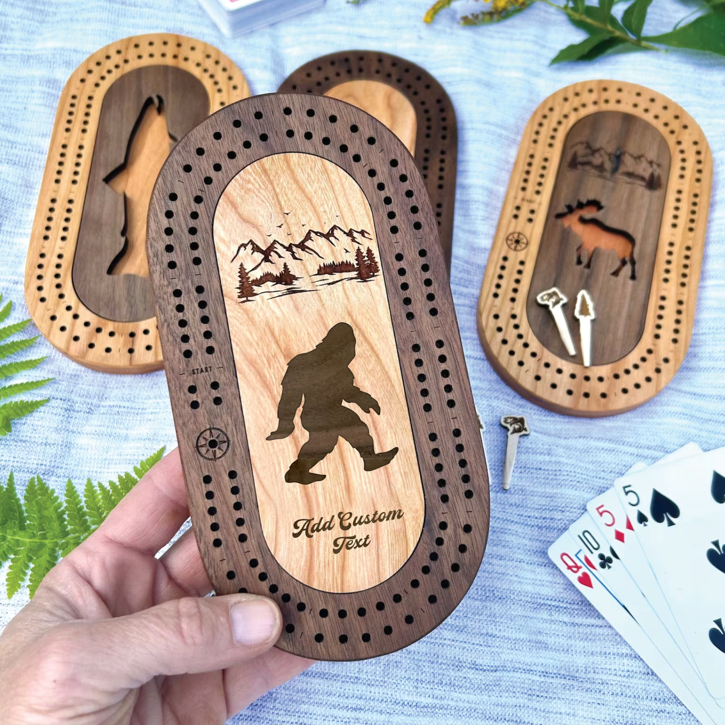 Cast & Carve - Wildlife Mini Travel Cribbage Board & Custom Pegs Set: Any Custom Design (Message Us) / Select best pegs for us
