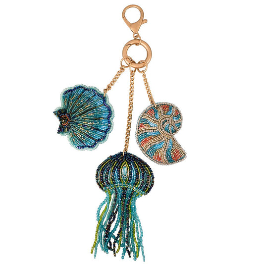 Mary Frances Accessories - Shell Seeker Beaded Sea Shells and Jelly Fish Bag Charm