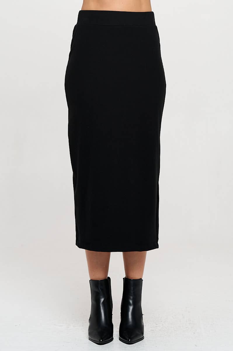 Renee C. - Made in USA Rib Knit Midi Skirt with Elastic Waist
