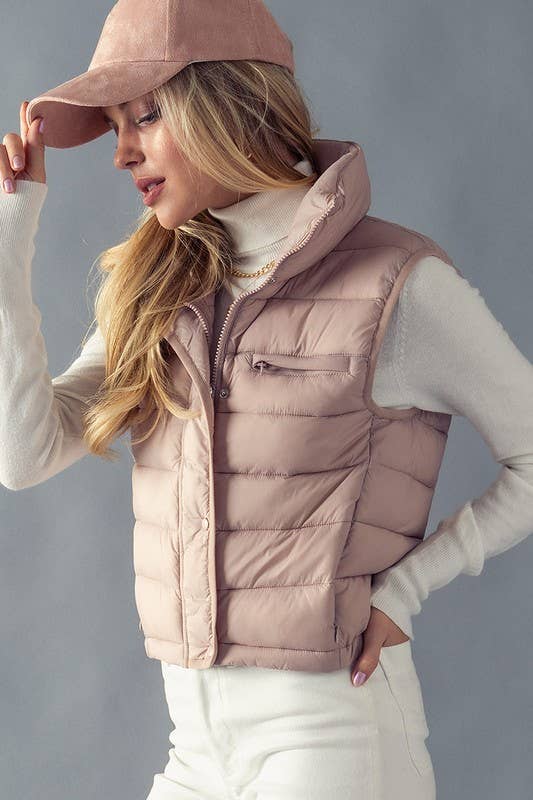 Urban Daizy - STRIPE QUILTED STAND COLLAR PADDED VEST JACKET : YELLOW STONE / S-2/M-2/L-2