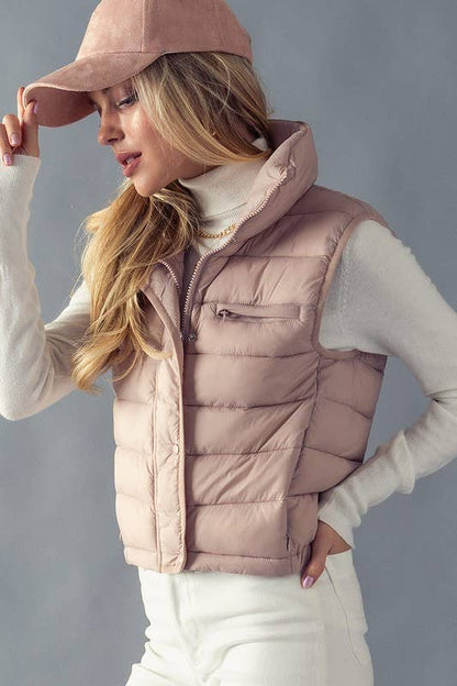Urban Daizy - STRIPE QUILTED STAND COLLAR PADDED VEST JACKET : YELLOW STONE / S-2/M-2/L-2