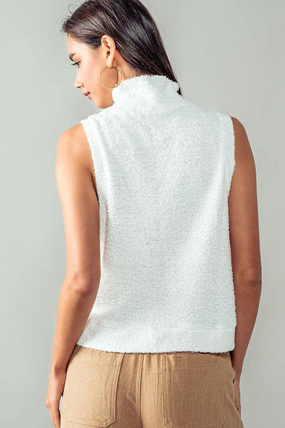 Urban Daizy - Plush Sweater Vest - Mock Neck: WHITE / S-2/M-2/L-2