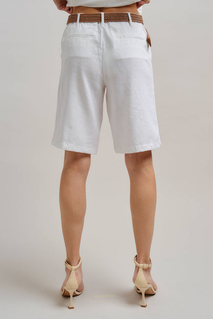 Urban Daizy - Linen Blend Belted Bermuda Shorts