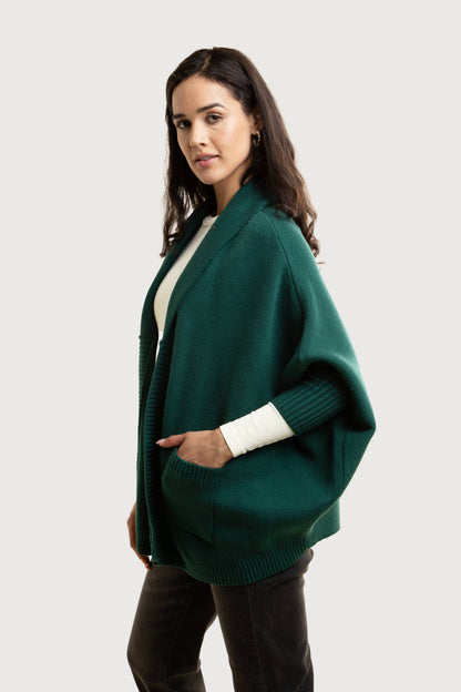 SAACHI - Open Front Oversized Cardigan Sweater: Red