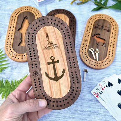 Cast & Carve - Wildlife Mini Travel Cribbage Board & Custom Pegs Set: Any Custom Design (Message Us) / Select best pegs for us