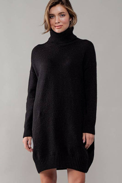 THICK TURTLENECK LOOSE FIT KNIT SWEATER DRESS