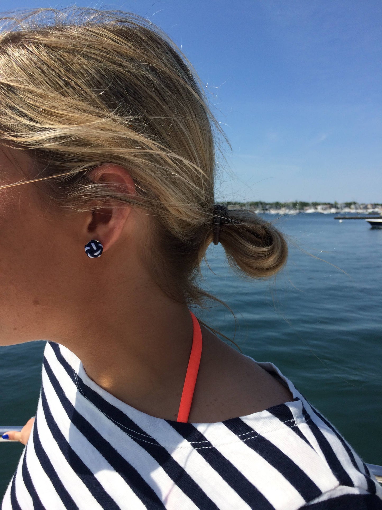 Patsy Kane | Nautical - Monkey Fist Earrings - Nylon: Preppy pink & port green twist