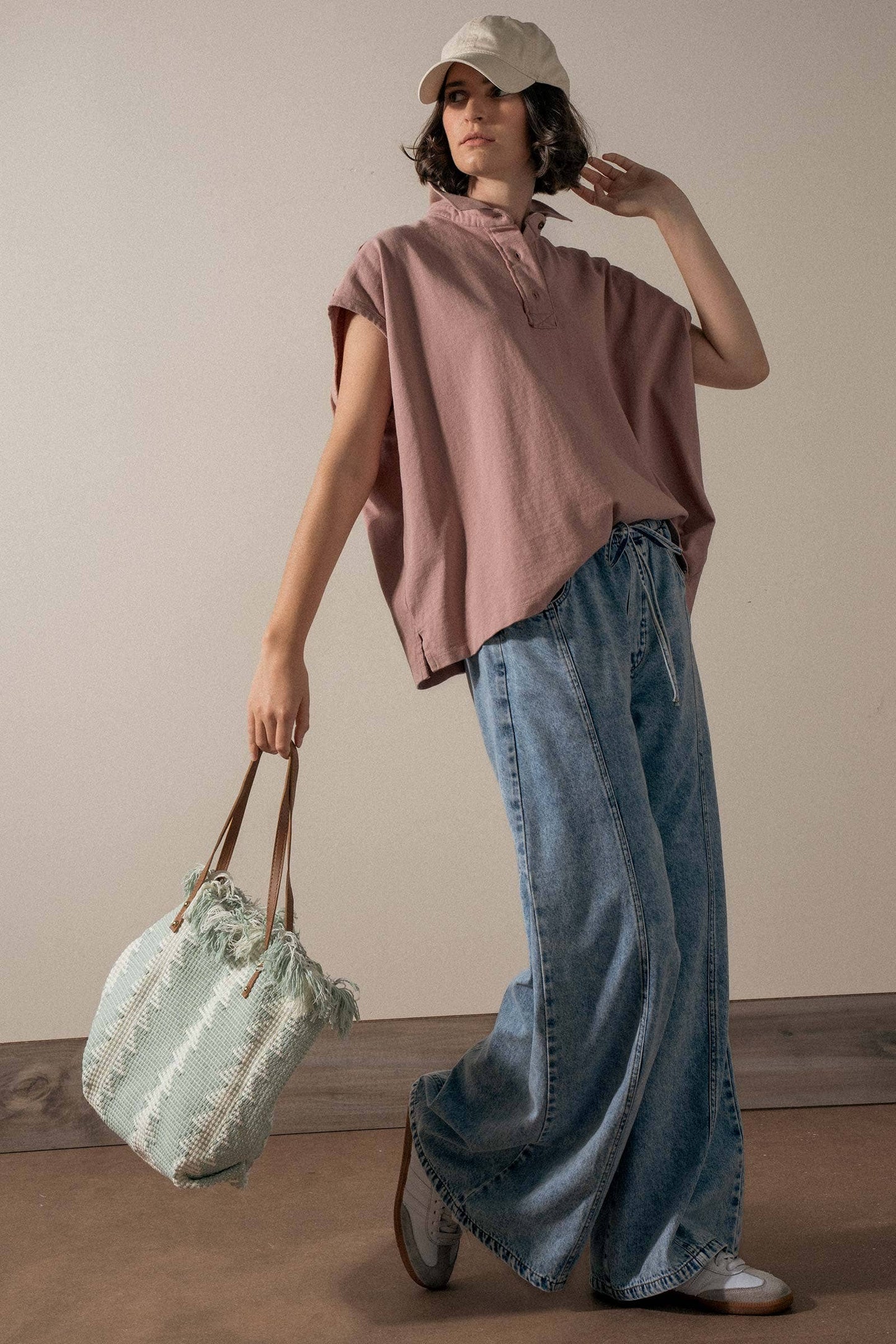 Textured Geometric Fringe Tote Bag