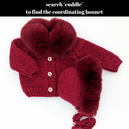 Huggalugs - Fur Collar Crimson Cardigan Sweater for Baby & Toddler