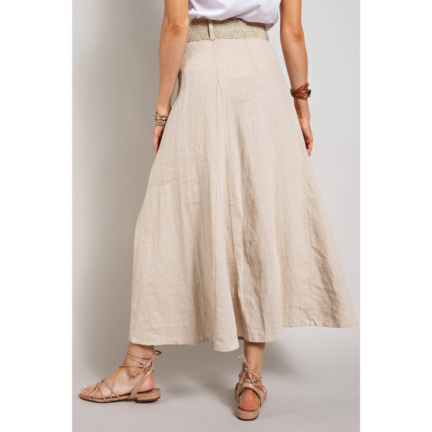 Sweet Generis - LINEN MAXI FLARE SKIRT with TRIM BELT