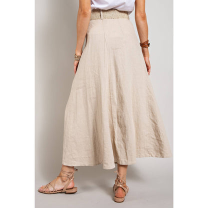 Sweet Generis - LINEN MAXI FLARE SKIRT with TRIM BELT