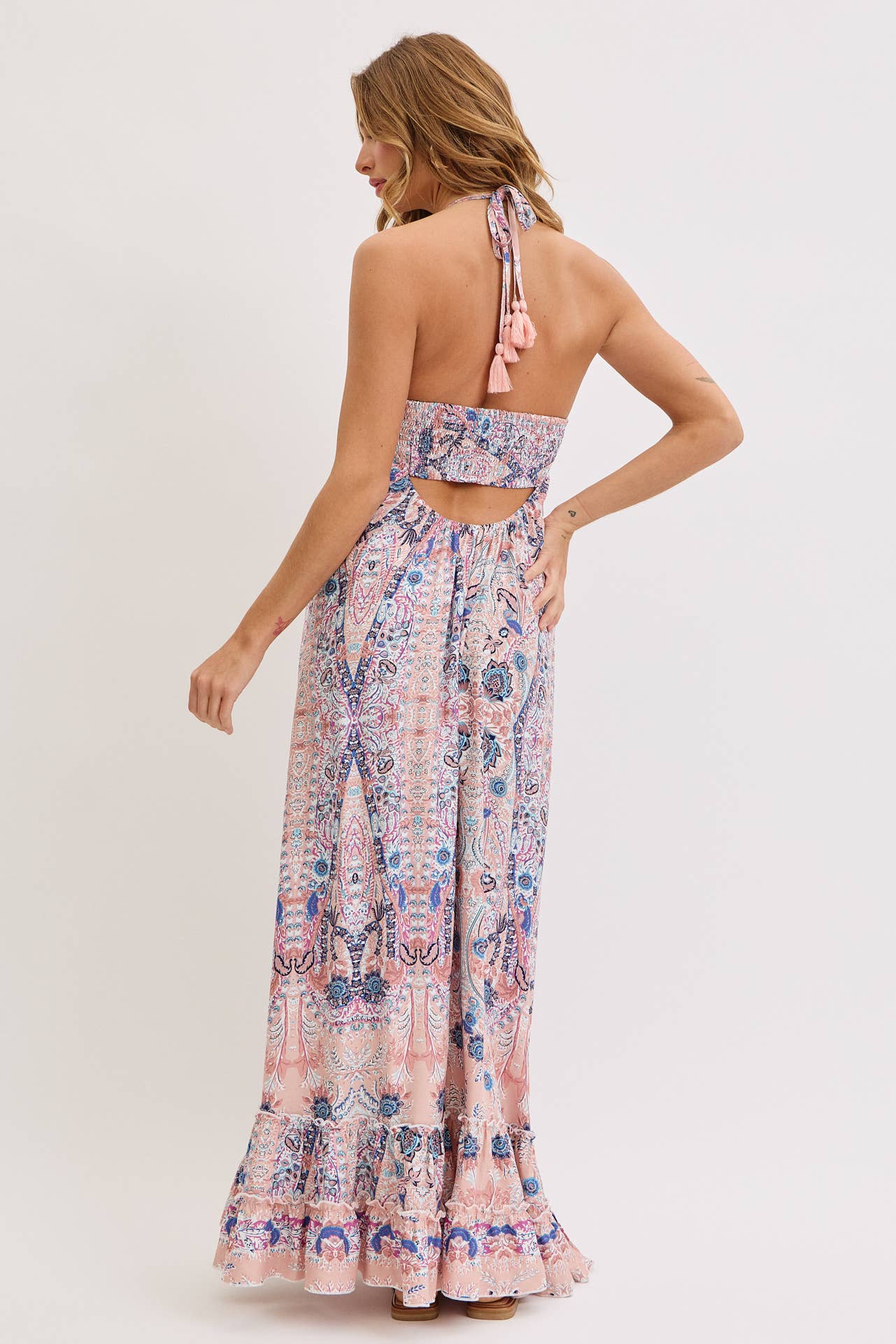 Sweet Lovely by Jen - BOHEMIAN FLORAL PRINT HALTER FLORAL  MAXI DRESS