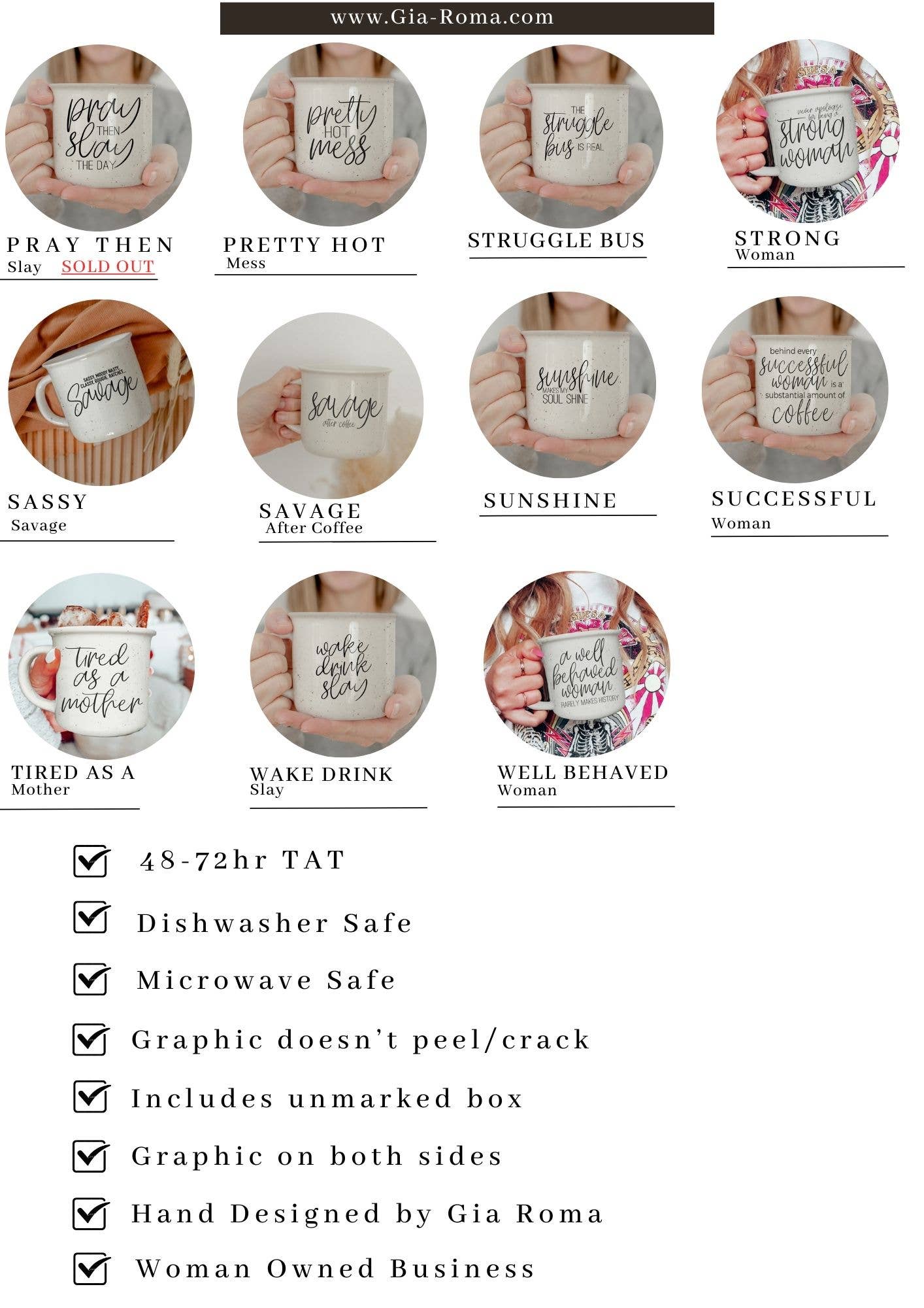 Gia Roma - Neutral Coffee Bar Decor, Ceramic Coffee Mugs With Quotes: Probably Wine