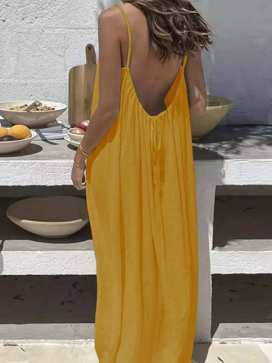 Rosa Clothing - Boho Beach Backless Tie Multi Color Cami Dress