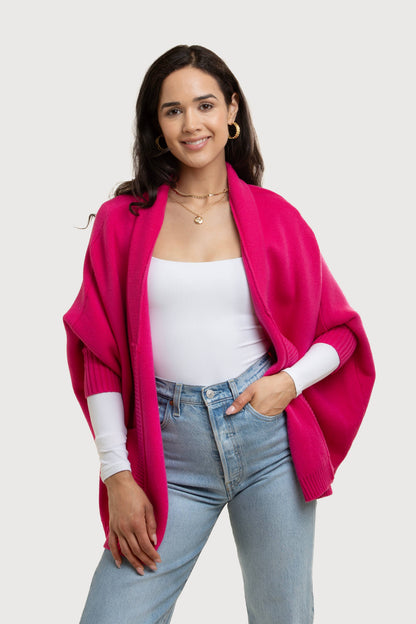 SAACHI - Open Front Oversized Cardigan Sweater: Red