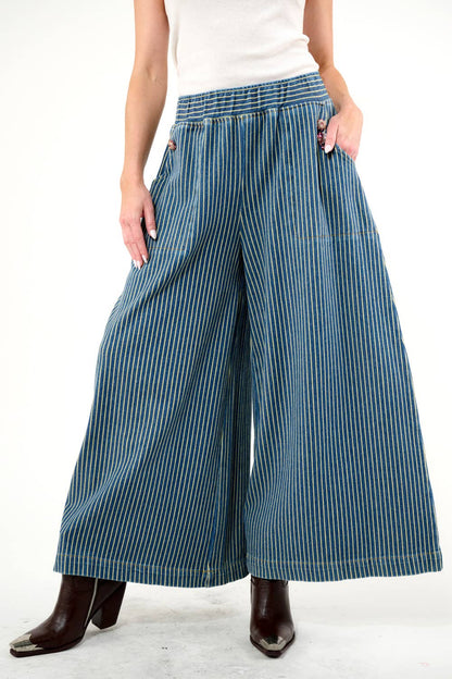 Aratta - Alaia Stripe Denim Pants: Denim Stripe / L