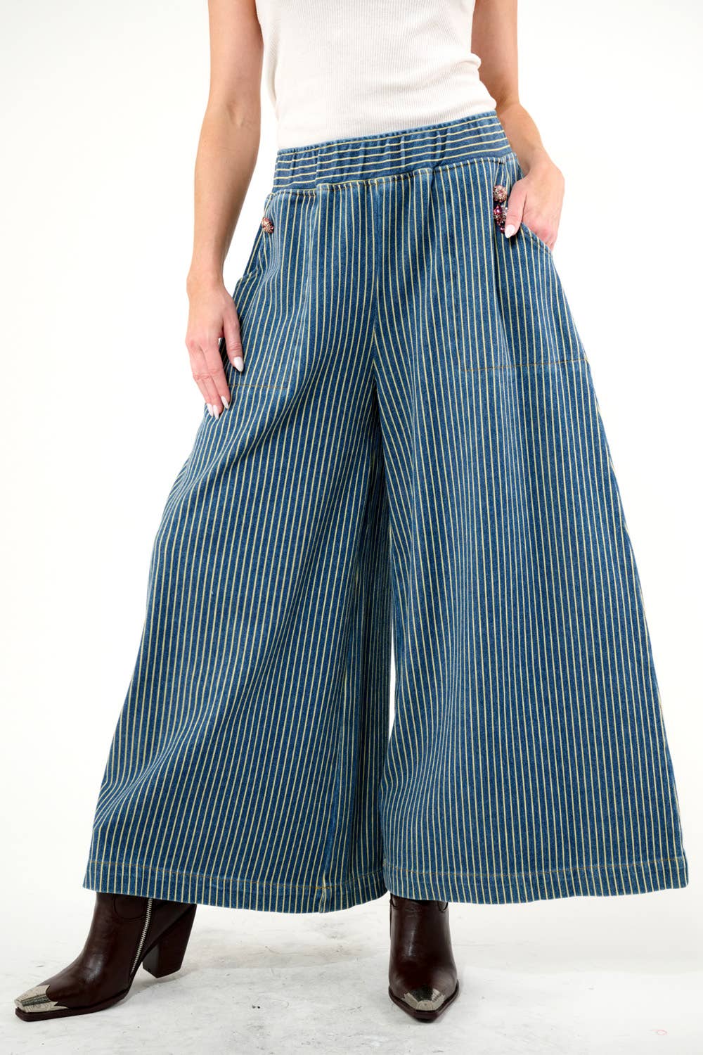 Aratta - Alaia Stripe Denim Pants: Denim Stripe / M