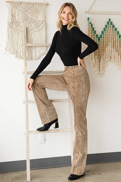 Oli&Hali - WASHED CORDUROY BOOTCUT PANTS - JP0082: CAMEL / S