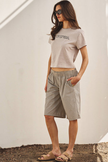 Urban Daizy - Classic Check Print Elastic Bermuda Shorts