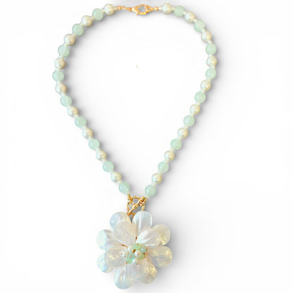 Bijoux Envie Statement Jewelry - Mother of Pearl Flower Necklace | Handmade Statement Jewelry