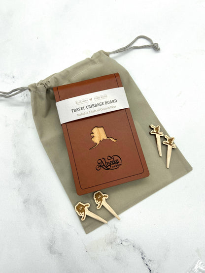 Cast & Carve - Travel Cribbage Board - Custom Design with Unique Pegs: Check Customize Box Below to Share Details for your board / No Extra Engrave Inside Board
