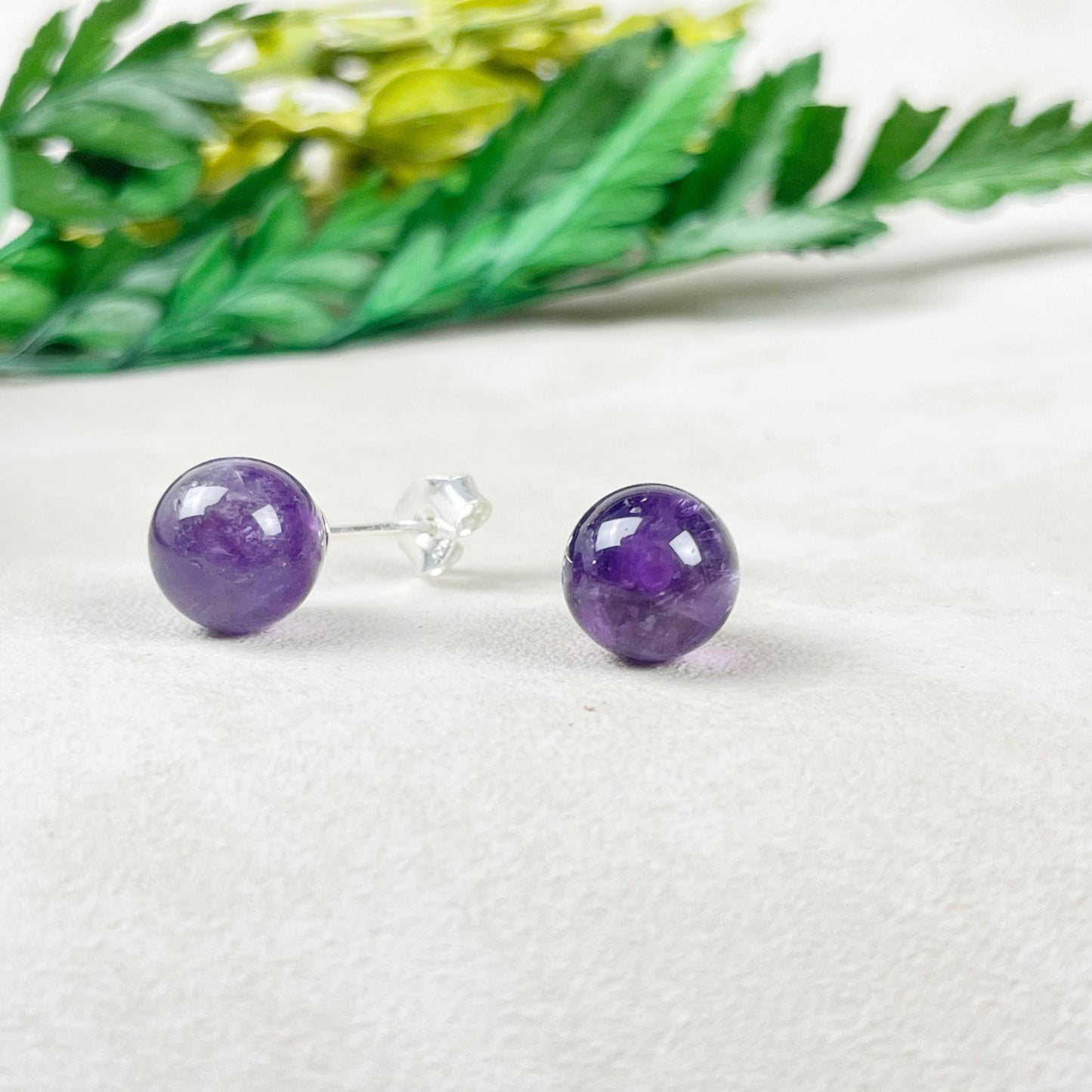 Ewelina Pas Jewelry - Silver 8mm Amethyst Orb Stud Earrings