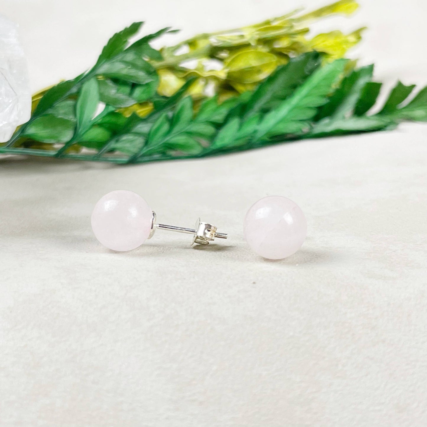 Ewelina Pas Jewelry - Silver 8mm Rose Quartz Orb Stud Earrings