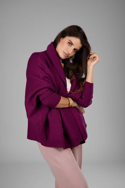 SAACHI - Open Front Oversized Cardigan Sweater: Red