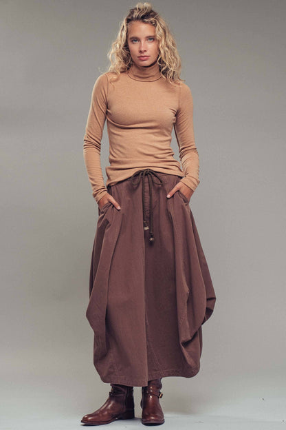 Urban Daizy - Balloon Hem Drawstring Maxi Skirt