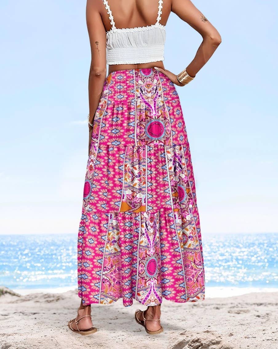 Rosa Clothing - Swing Style Bohemia Ethnic Floral maxi skirt
