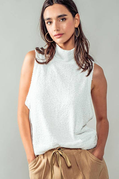 Urban Daizy - Plush Sweater Vest - Mock Neck: WHITE / S-2/M-2/L-2