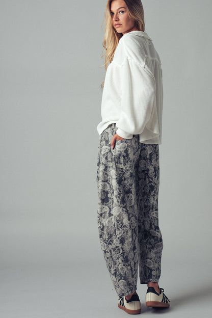 Paisley Print Cropped Wide Leg Pants