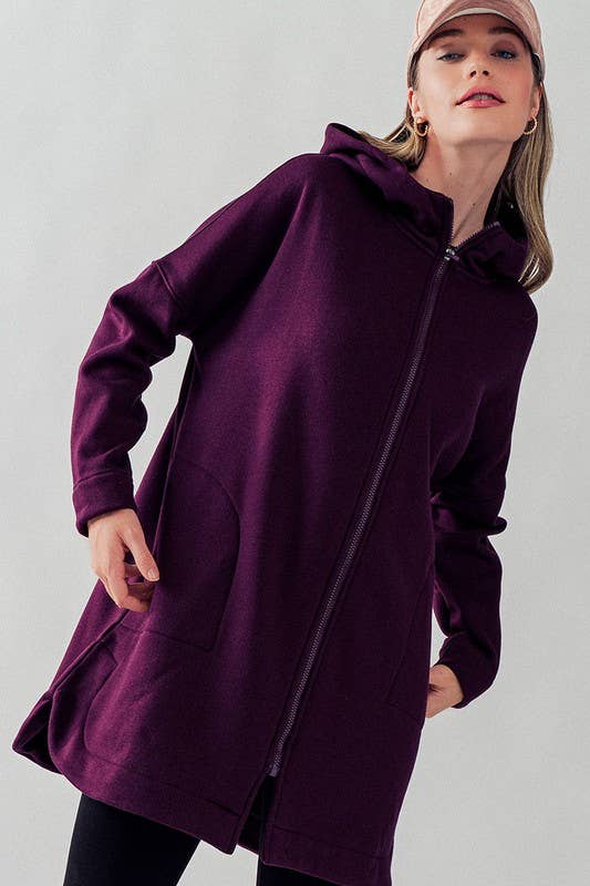Oversized Side-Slit Zip-Up Hoodie Jacket