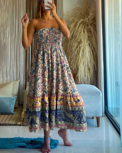 Rosa Clothing - Swing Style Bohemia Ethnic Floral maxi skirt
