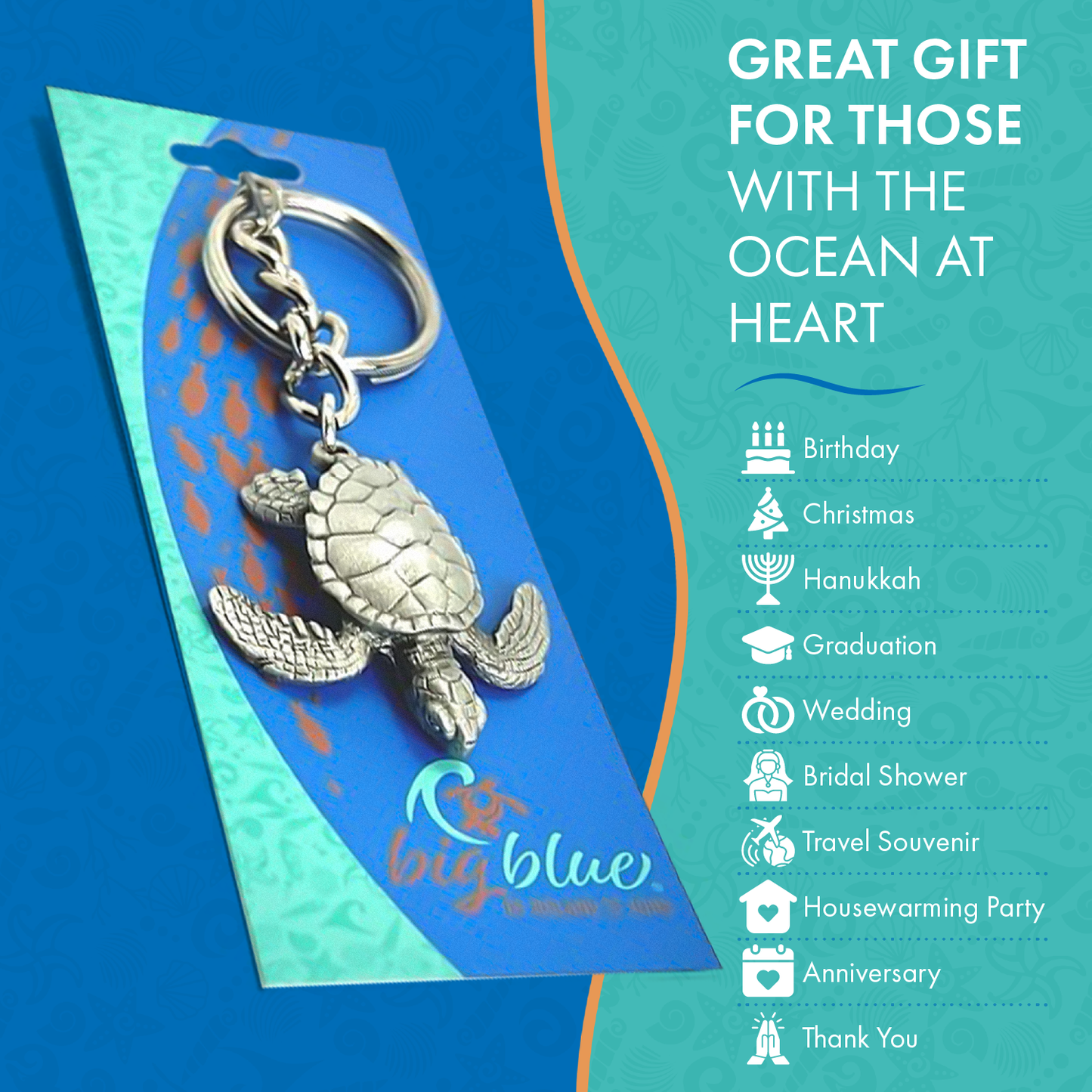 Big Blue by Roland St John - Sea Turtle Keychain, Turtle Key Ring, Gifts for Ocean Lovers
