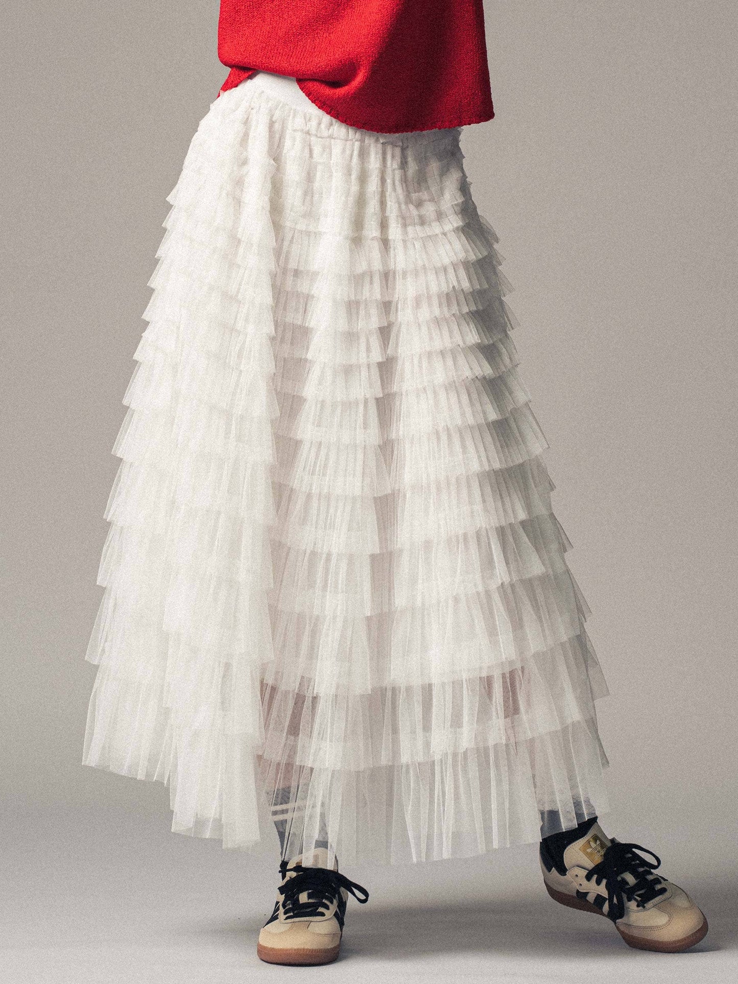 Urban Daizy - Tiered Tulle Midi Skirt with Romantic Ruffles