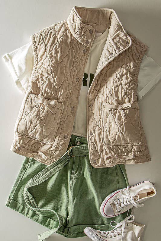 Urban Daizy - FRESH AIR QUILTED VEST : PINK / S-2/M-2/L-2