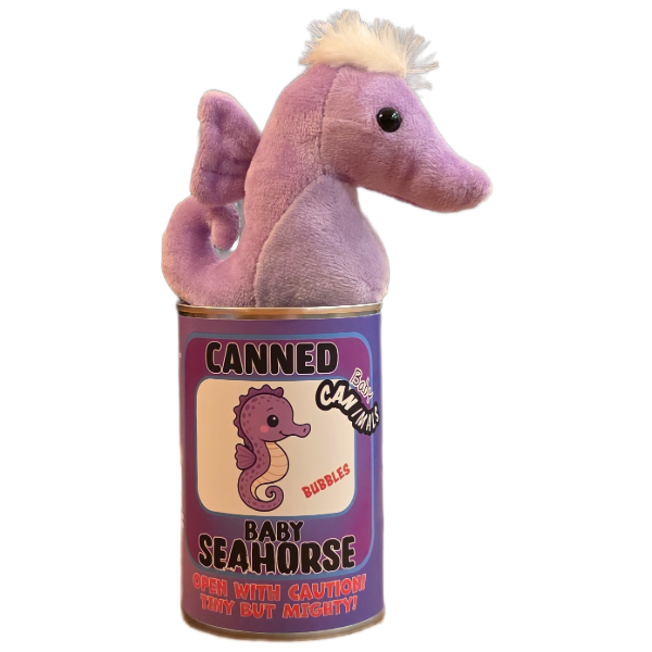 Canned Gifts - Canned Baby Seahorse | Stuffed Mini Seahorse Plush w/Jokes