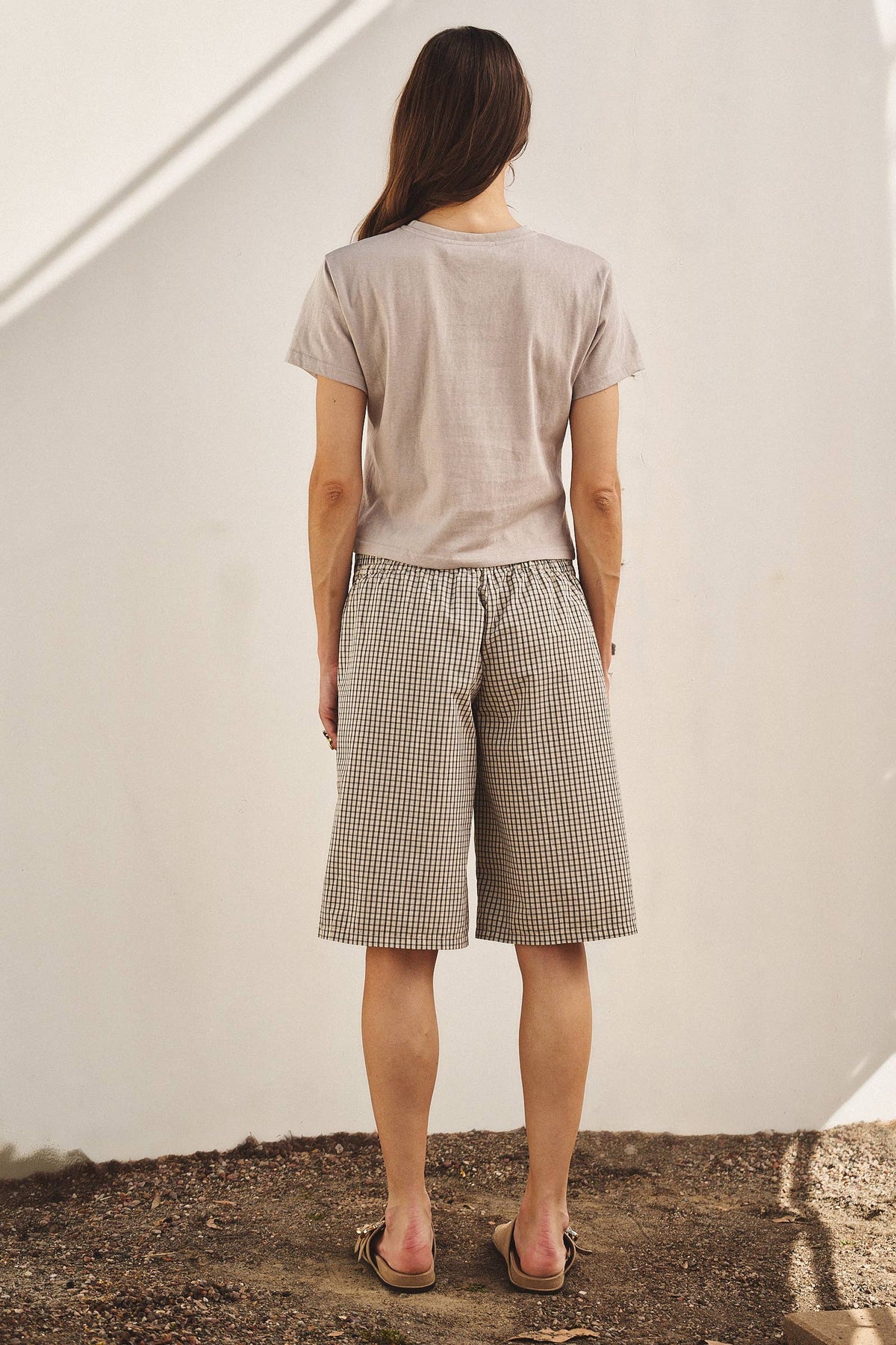 Urban Daizy - Classic Check Print Elastic Bermuda Shorts