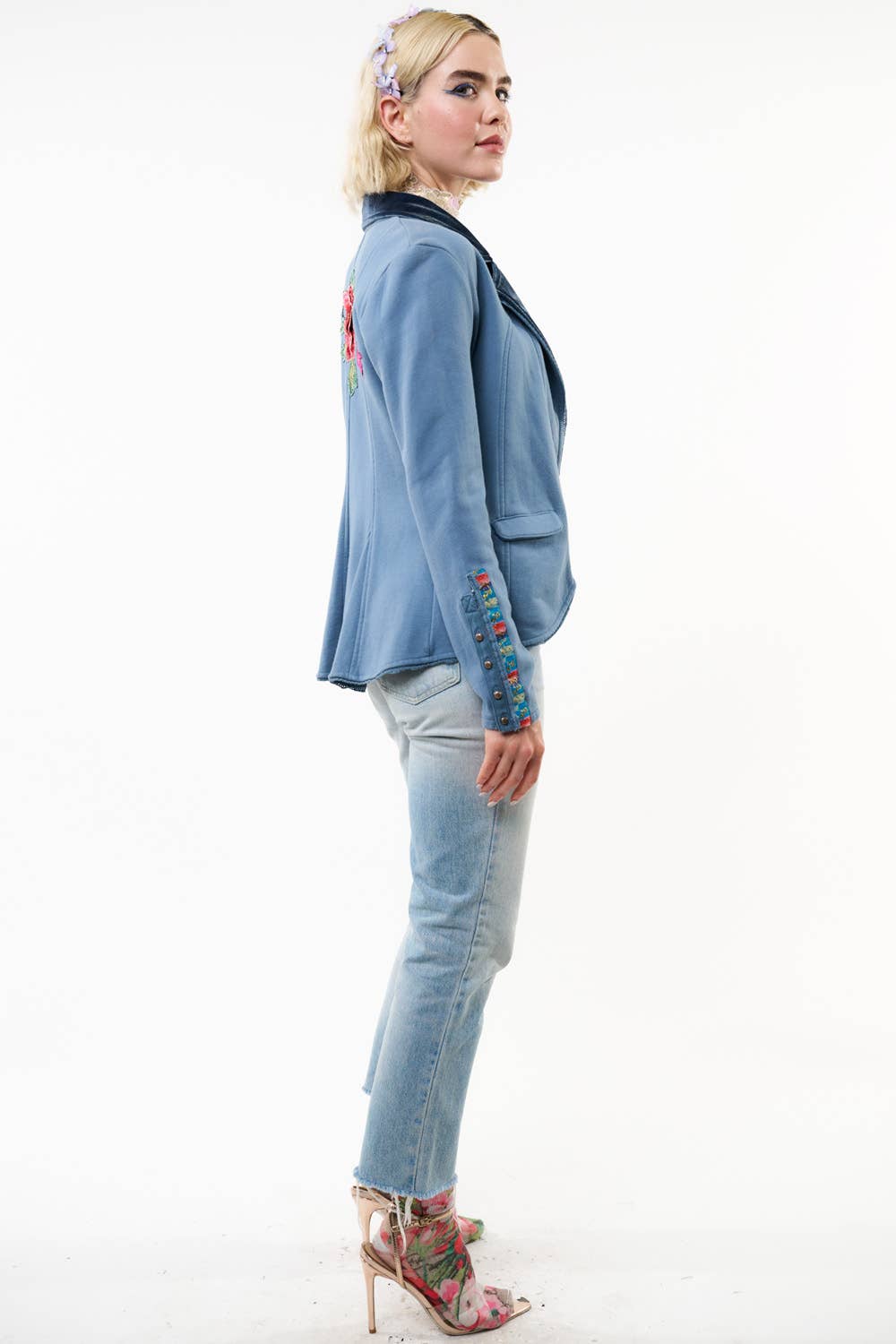 Aratta - Elise Embellished Blazer: Vintage Blue / XS