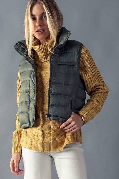Urban Daizy - STRIPE QUILTED STAND COLLAR PADDED VEST JACKET : YELLOW STONE / S-2/M-2/L-2