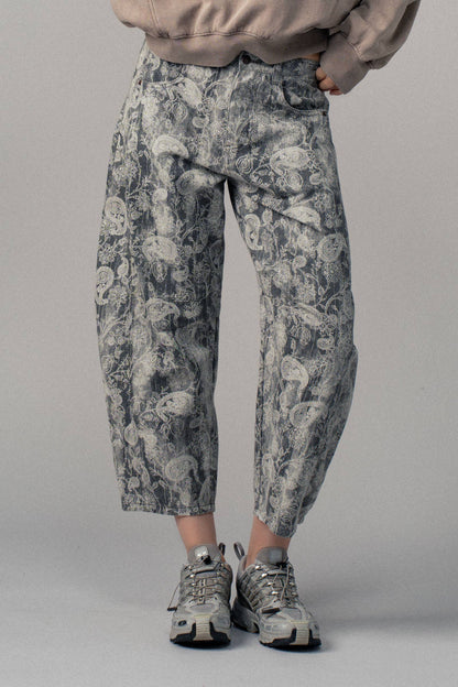 Paisley Print Cropped Wide Leg Pants