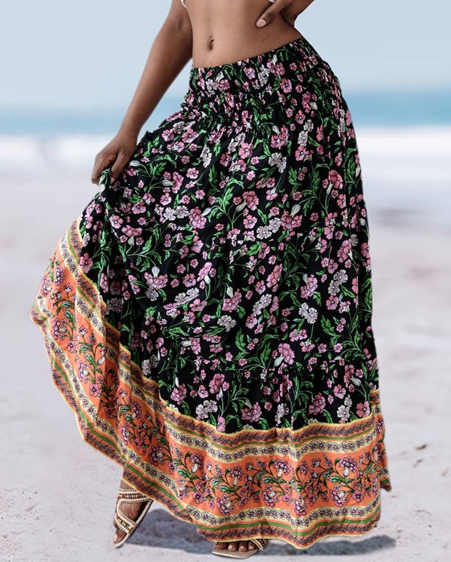 Rosa Clothing - Swing Style Bohemia Ethnic Floral maxi skirt