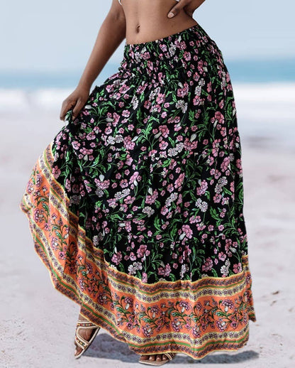 Rosa Clothing - Swing Style Bohemia Ethnic Floral maxi skirt
