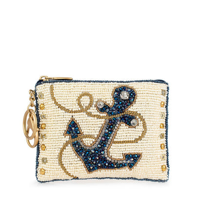 Mary Frances Accessories - Hooked Up Beaded Blue Anchor Sailor's Coin Purse