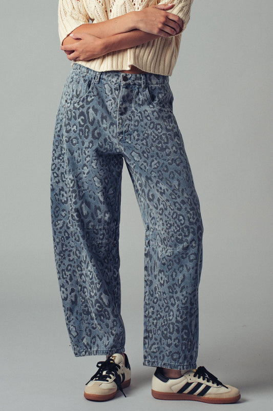 Urban Daizy - Leopard Print Relaxed Straight Denim Pants